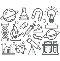 Obraz premium Hand Drawn Science and Research Doodle Icon Set.