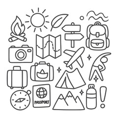 Travel and Adventure Doodle Icons: A Collection of Essential Elements.