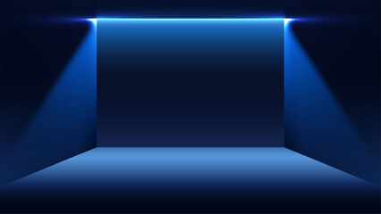 Futuristic Blue Light Background: Minimal Abstract Stage with Dramatic Spotlight and Glowing Empty Space for Product Presentation and Technology Display