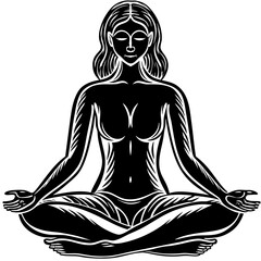 silhouette of yoga woman vector art illustration
