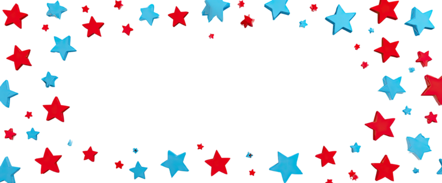 Red and blue stars frame a blank black space