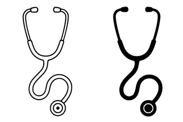 Stethoscope Vector Illustration, Outline and Silhouette Versions