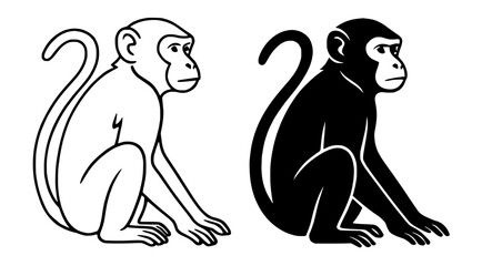Monkey Vector Illustration, Outline and Silhouette Versions