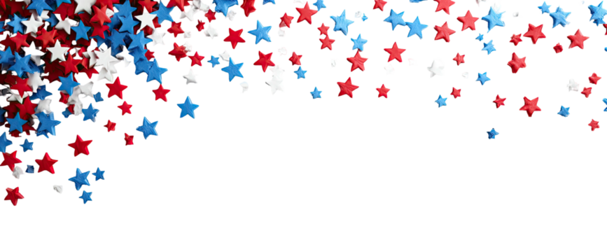 Scattered red, white, and blue stars form a festive border against black