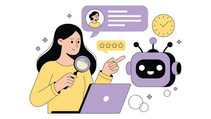 Woman Interacting with Chatbot and Laptop artificial intelligence