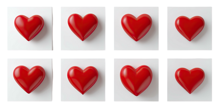 Eight shiny red hearts arranged in a grid - Powered by Adobe