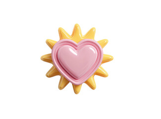 A yellow sunburst shape with a pink heart in the center