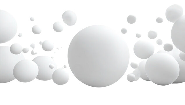 Abstract minimalist composition of floating white spheres against black