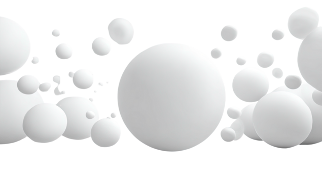 Abstract minimalist composition of floating white spheres against black