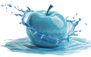 Blue apple splashing through water