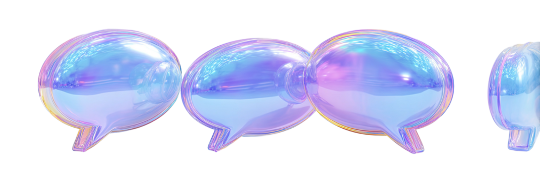 Iridescent speech bubbles with reflective surfaces