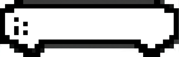 A pixelated speech bubble with small dots in the lower left corner