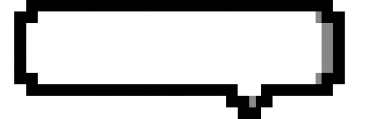 A white speech bubble with a pixelated style on a black background