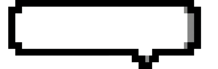 A white speech bubble with a pixelated style on a black background