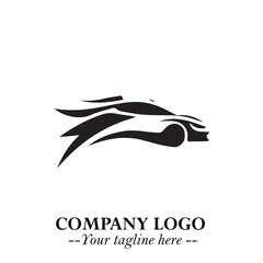 Car Running Fast Logo Symbol in Black on the White Background with Dynamic Speed Design