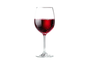 A single glass filled with deep red wine, isolated on black