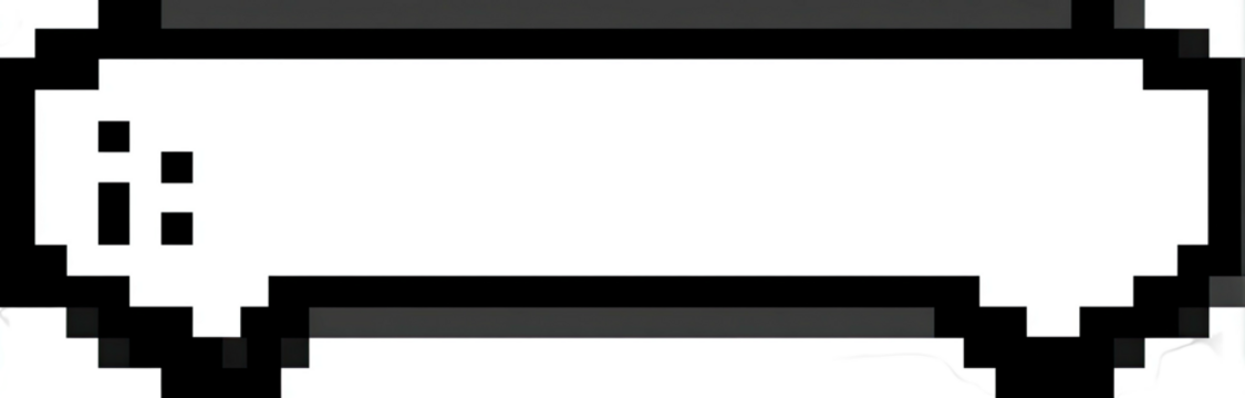 A pixelated speech bubble with small dots in the lower left corner