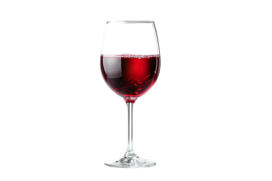 A single glass filled with deep red wine, isolated on black