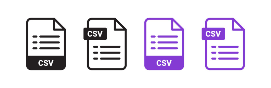 CSV document icons in black and purple, representing comma-separated values file formats for data storage and digital analysis