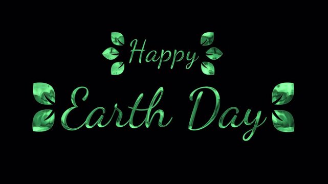 Happy Earth Day green text with handwriting animation in alpha channel. Perfect for Earth Day themed motion graphic contents.