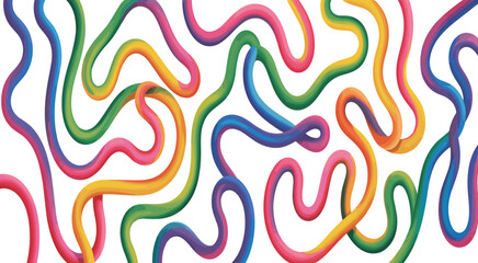 Abstract colorful wavy lines, vibrant twisted pattern, dynamic 3D curves, playful design, modern art background, perfect for creative vector illustration content