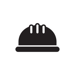 Construction helmet icon in black and white, representing safety, protection, and construction industry standards