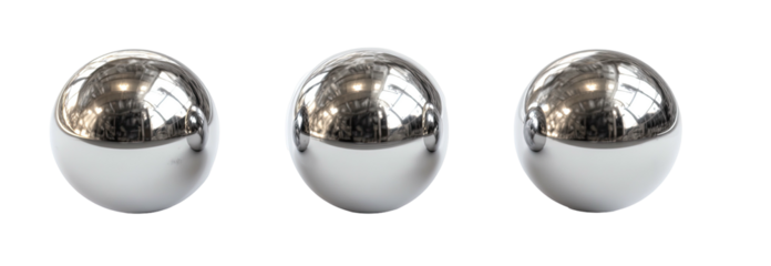 Three shiny metallic spheres in a row on black