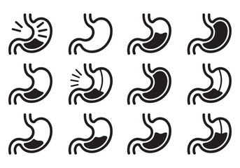 Human Stomach Icon Set – Medical Anatomy Vector Illustrations for Healthcare and Biology Design