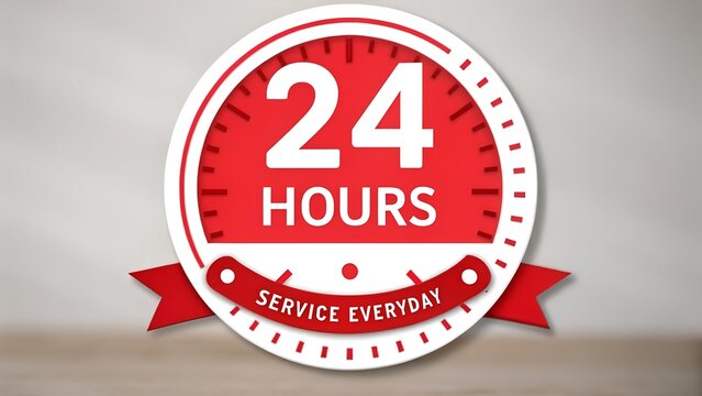 24 hours service everyday sign isolated on white background