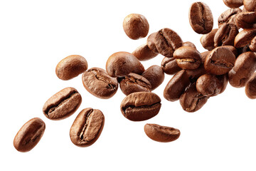Obraz premium Roasted coffee beans scattered against a dark background