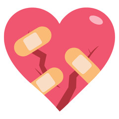 broken heart with big crack flat color vector illustration template design