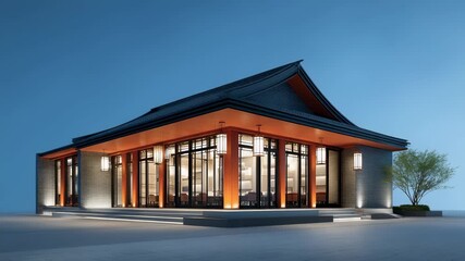 The artistic conception of modern Chinese architecture under the night