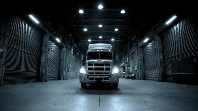 Freight Truck Parked in a Large Warehouse