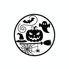 Cute Halloween Boo Typography Vector Design with Cartoon Ghosts, Jack-o'-Lantern, and Bats
