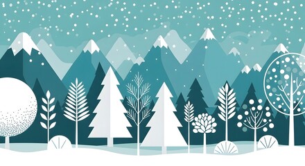 Winter Mountain Landscape with Snow Trees Illustration