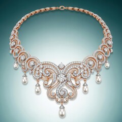 Exquisite diamond and pearl statement necklace with intricate detailing