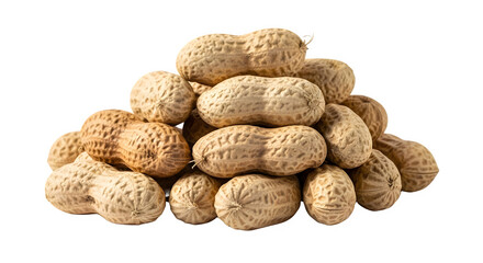 Pile of peanuts in shells a close-up studio shot isolated on white background for healthy snack concepts