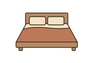 Double bed with pillows and blanket, inviting sleep and rest, providing furniture for a cozy bedroom