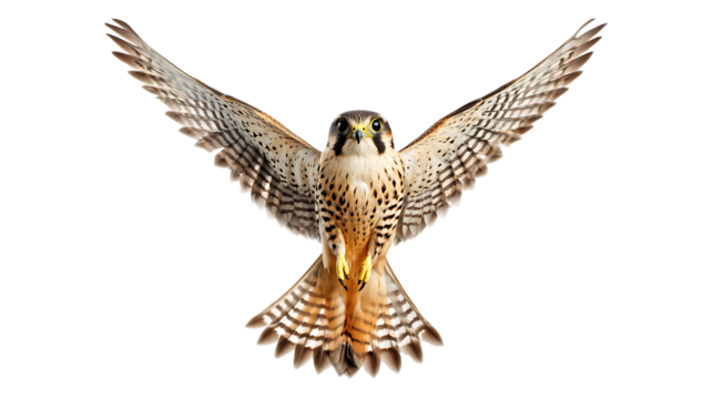 Kestrel Falcon Bird in flight on transparent background