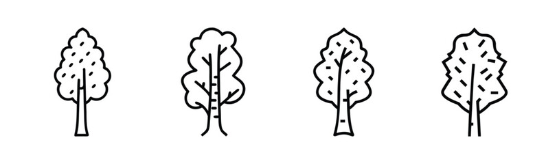 Simple hand drawn sketch style birch trees collection natural woodland elements