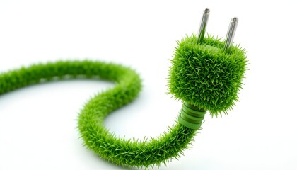 green grass covered electric plug and cord eco friendly energy concept