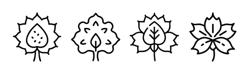 Four chestnut tree leaf styles botanical line art graphic design elements