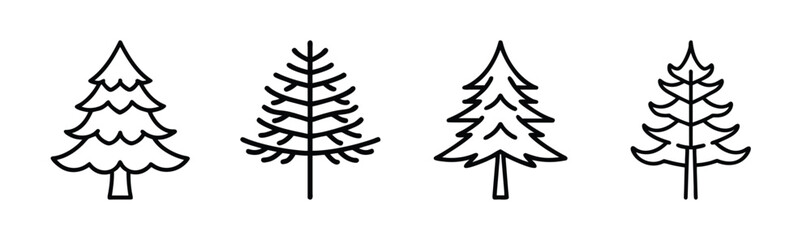 Four sketchy larch trees simple line drawings minimalist forest elements nature graphics