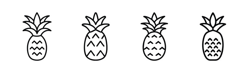 Four simple outline pineapples isolated tropical fruit graphics pattern