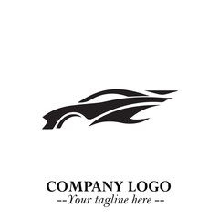 Car Running Fast Logo Symbol in Black on the White Background with Dynamic Speed Design