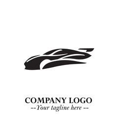 Car Running Fast Logo Symbol in Black on the White Background with Dynamic Speed Design