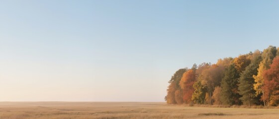 Autumn landscape with colorful trees along a field under clear sky