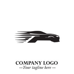 Car Running Fast Logo Symbol in Black on the White Background with Dynamic Speed Design