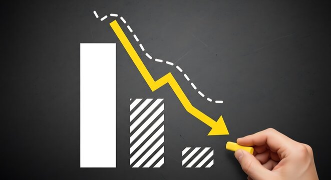 Economic Downturn Chart on Chalkboard with Yellow Arrow and Declining Trend