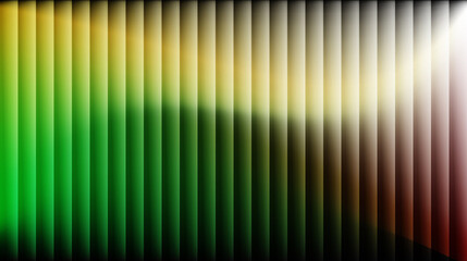 Red, yellow, and green neon light wave with vertical glowing stripes. Abstract luminous gradient background creating a modern digital energy flow. Perfect for creative design, music visuals, 